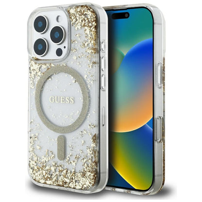 Ovitek MagSafe za Apple iPhone 16 Pro Max, Guess, Resin Bottom Glitter, Zlat