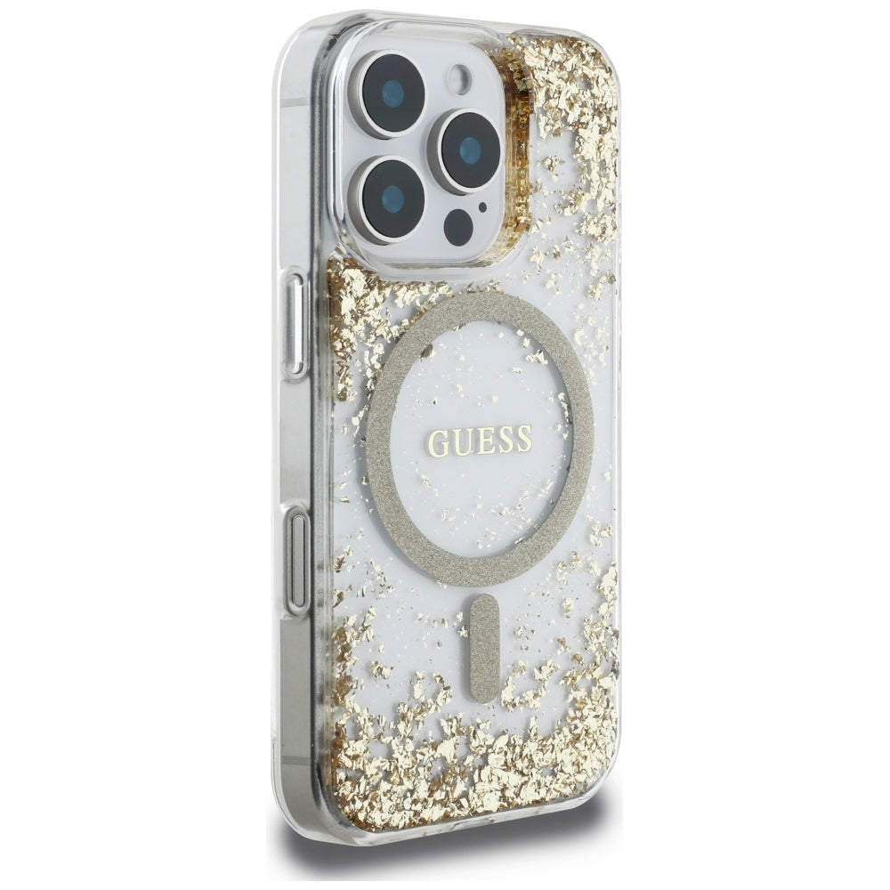 Ovitek MagSafe za Apple iPhone 16 Pro Max, Guess, Resin Bottom Glitter, Zlat