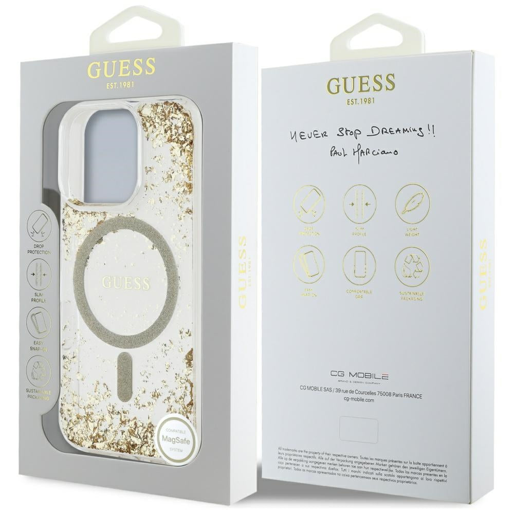 Ovitek MagSafe za Apple iPhone 16 Pro Max, Guess, Resin Bottom Glitter, Zlat
