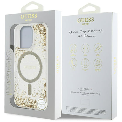 Ovitek MagSafe za Apple iPhone 16 Pro Max, Guess, Resin Bottom Glitter, Zlat