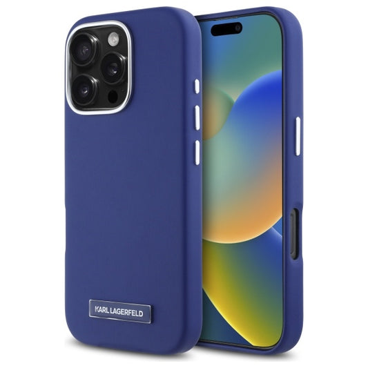 MagSafe Case for Apple iPhone 16 Pro Max, Karl Lagerfeld, FW Metal Plate, Blue