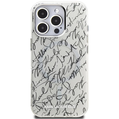 Ovitek MagSafe za Apple iPhone 16 Pro Max, Karl Lagerfeld, IML Karl Script Pattern, Bela