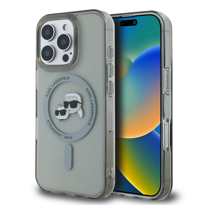 Ovitek MagSafe za Apple iPhone 16 Pro Max, Karl Lagerfeld, IML Metal Karl & Choupette's Heads, Črna