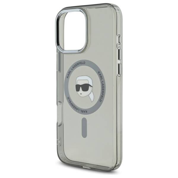 Ovitek MagSafe za Apple iPhone 16 Pro Max, Karl Lagerfeld, IML Metal Karl's Head, črn