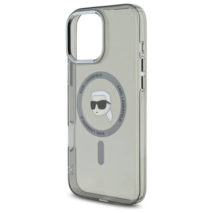 Ovitek MagSafe za Apple iPhone 16 Pro Max, Karl Lagerfeld, IML Metal Karl's Head, črn