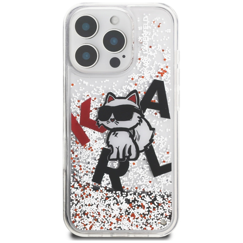 MagSafe Case for Apple iPhone 16 Pro Max, Karl Lagerfeld, Liquid Glitter Choupette Logo, Transparent