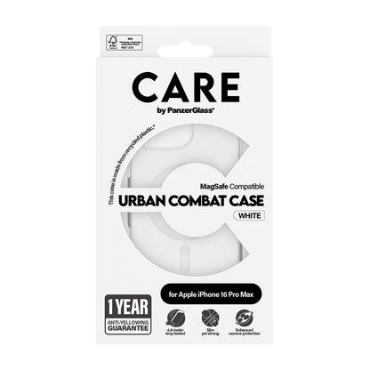 Ovitek MagSafe za Apple iPhone 16 Pro Max, PanzerGlass, Care Urban Combat, Prozorno Bel