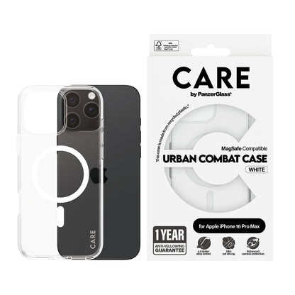 Ovitek MagSafe za Apple iPhone 16 Pro Max, PanzerGlass, Care Urban Combat, Prozorno Bel