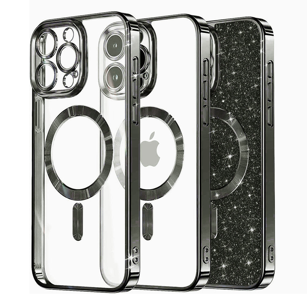 MagSafe ovitek za Apple iPhone 16 Pro Max, Techsuit, Luxury Glitter, Črn