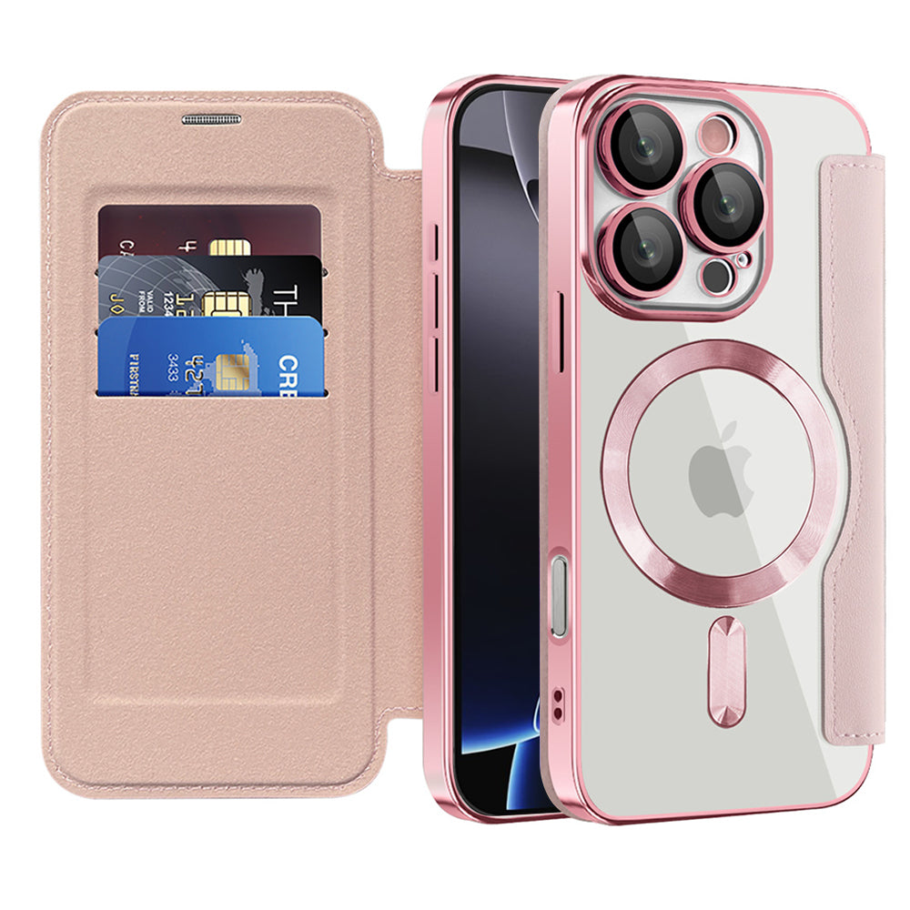 Ovitek MagSafe za Apple iPhone 16 Pro Max, Techsuit, SmartMag Book, roza