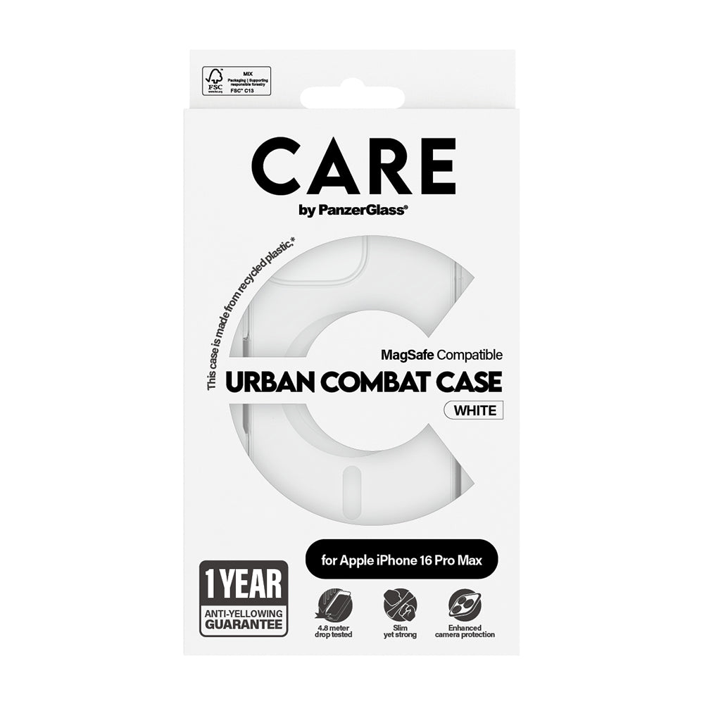 Ovitek MagSafe za Apple iPhone 16 Pro, PanzerGlass, Care Urban Combat, Prozorno Bel