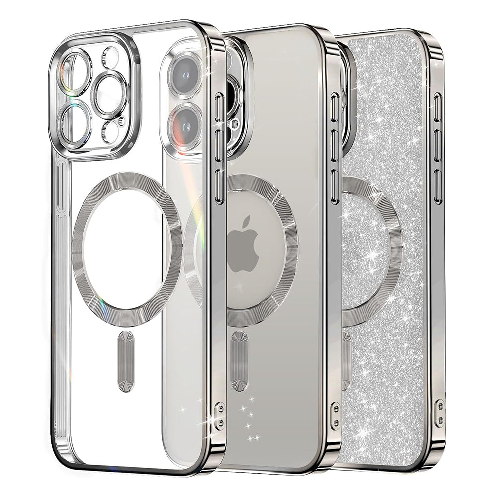 Ovitek MagSafe za Apple iPhone 16 Pro, Techsuit, Luxury Glitter, Srebrn