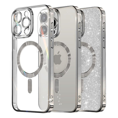 Ovitek MagSafe za Apple iPhone 16 Pro, Techsuit, Luxury Glitter, Srebrn