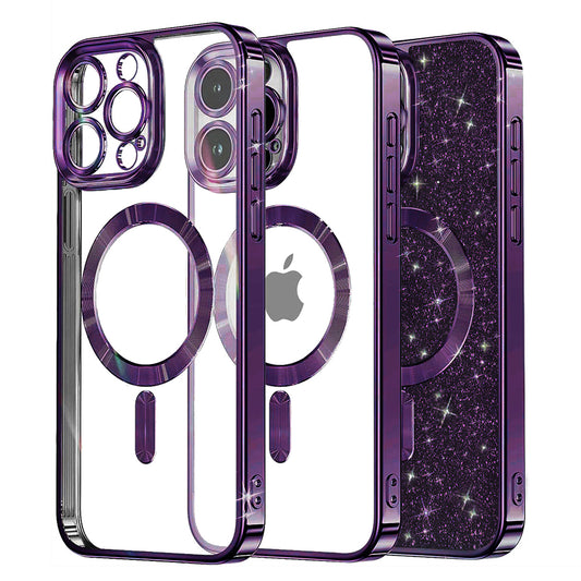 MagSafe ovitek za Apple iPhone 16 Pro, Techsuit, Luxury Glitter, Temno vijolična
