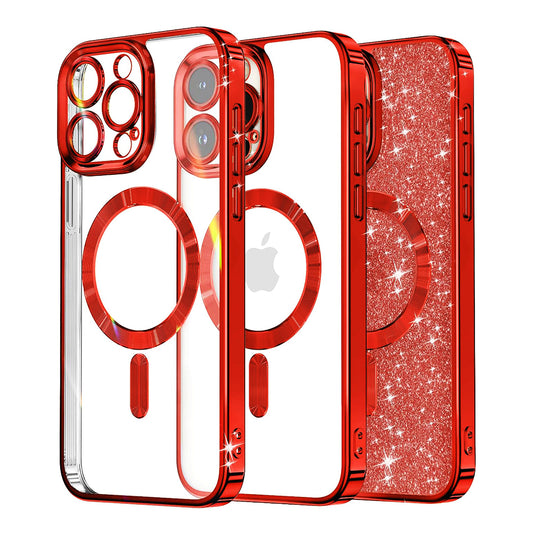 MagSafe ovitek za Apple iPhone 16 Pro, Techsuit, Luxury Glitter, rdeč