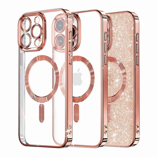MagSafe ovitek za Apple iPhone 16 Pro, Techsuit, Luxury Glitter, rožnato zlata
