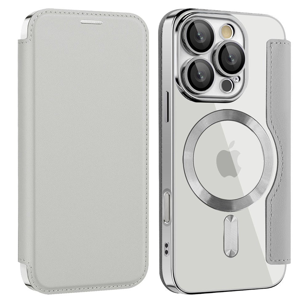 Ovitek MagSafe za Apple iPhone 16 Pro, Techsuit, SmartMag Book, Siva