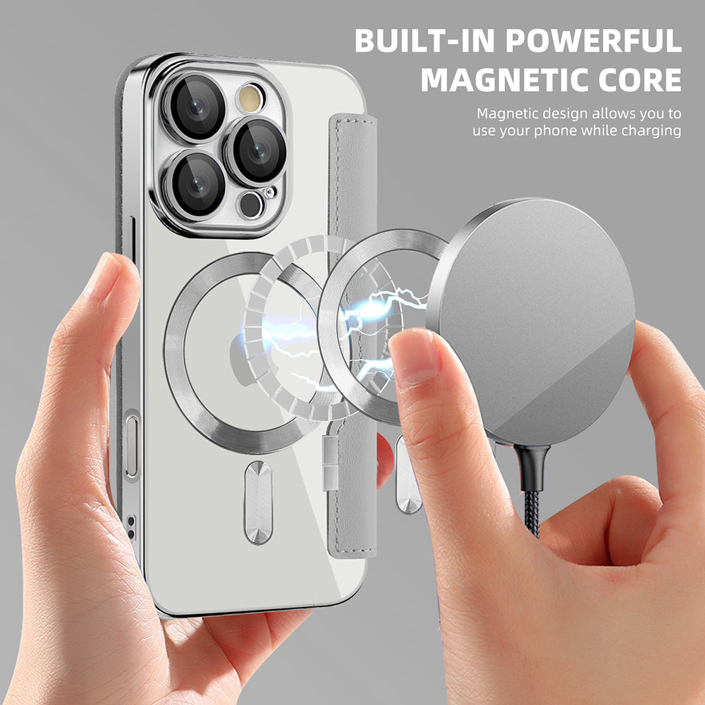 Ovitek MagSafe za Apple iPhone 16 Pro, Techsuit, SmartMag Book, Siva
