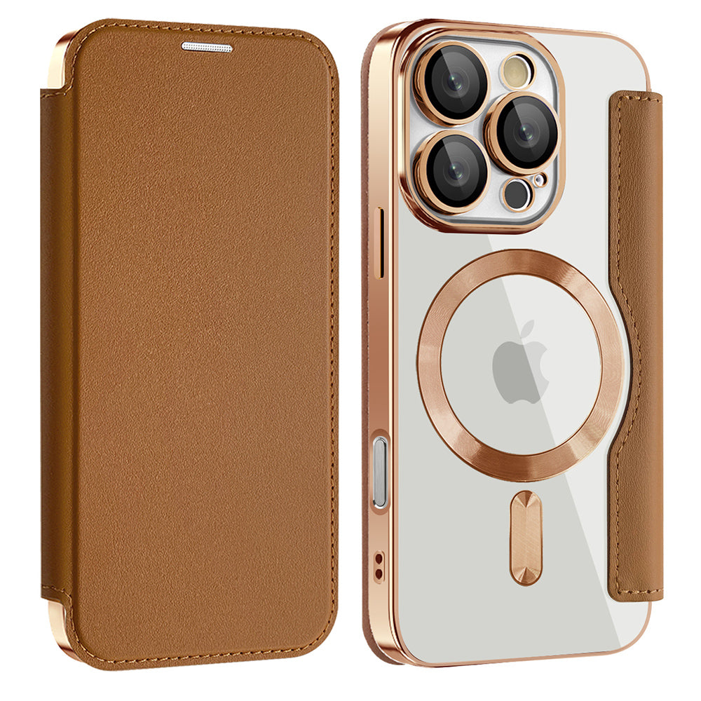 Ovitek MagSafe za Apple iPhone 16 Pro, Techsuit, SmartMag Book, rjav