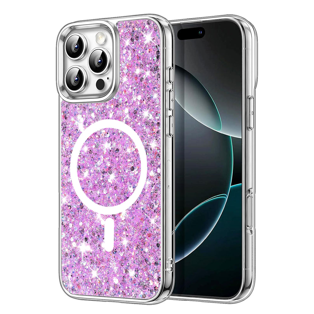 MagSafe ovitek za Apple iPhone 16 Pro, Techsuit, bleščeči bleščice, magenta