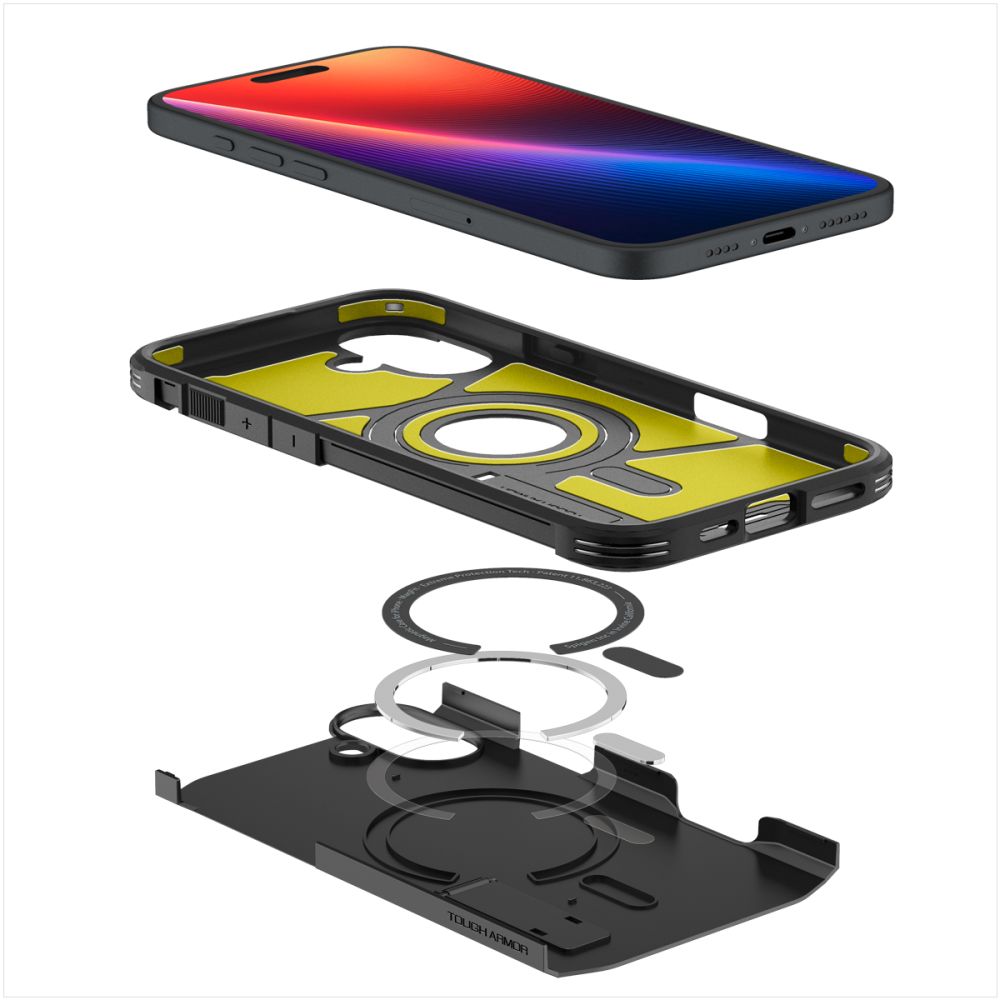 Ovitek MagSafe za Apple iPhone 16, Spigen, Tough Armor, Črn ACS08216