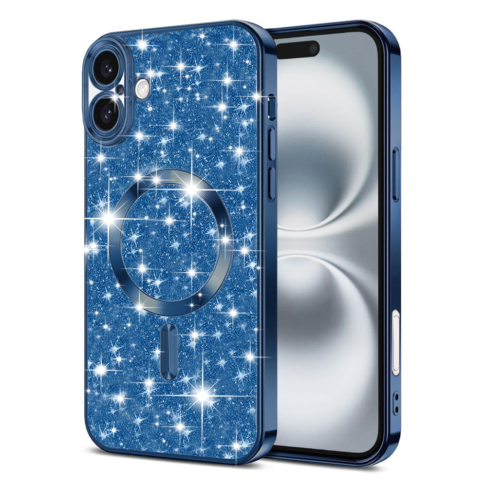 MagSafe ovitek za Apple iPhone 16, Techsuit, Luxury Glitter, Temno modra