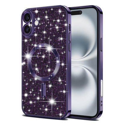 MagSafe ovitek za Apple iPhone 16, Techsuit, Luxury Glitter, Temno vijolična