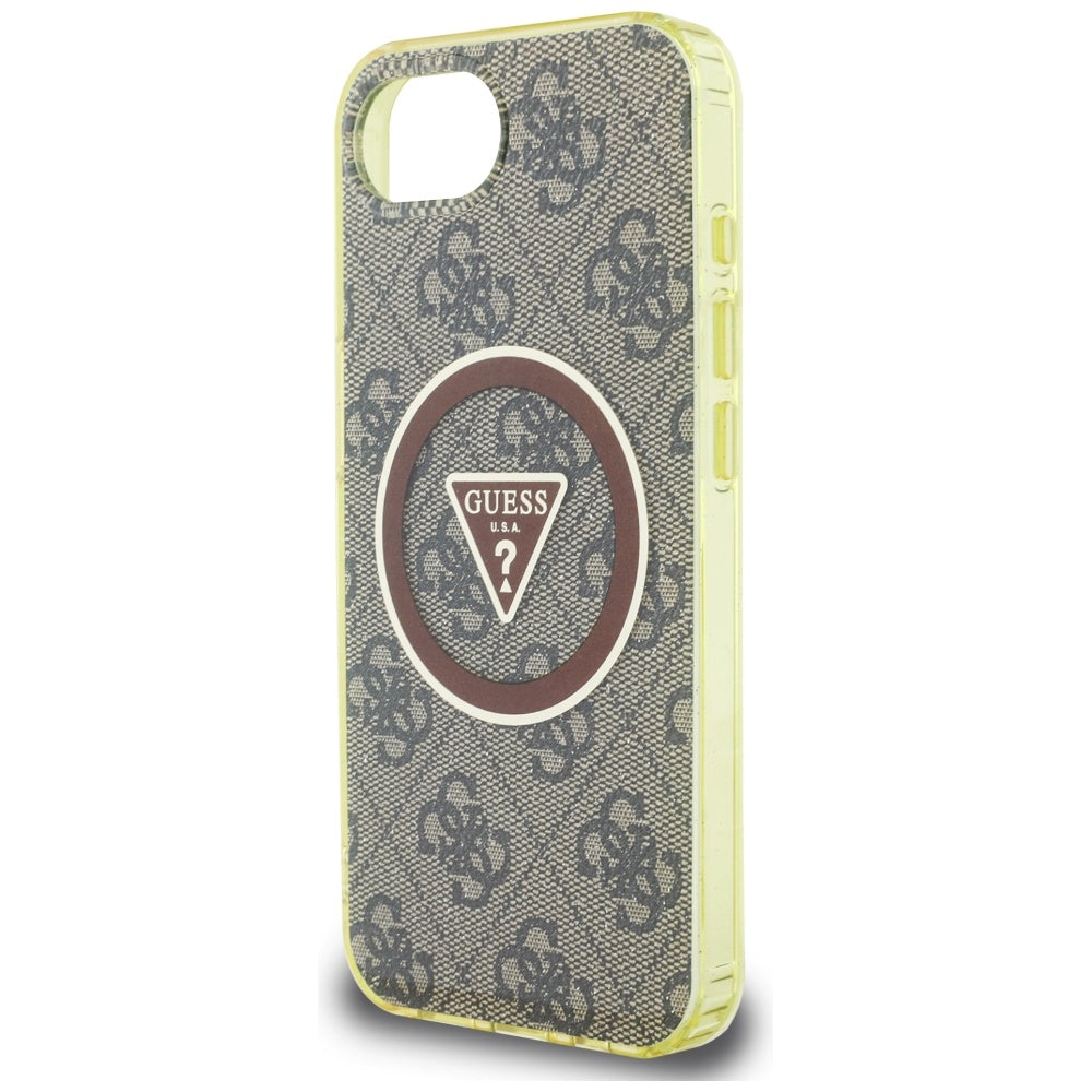 MagSafe Case for Apple iPhone 16e, Guess, IML Glitter 4G Circle Triangle, Brown