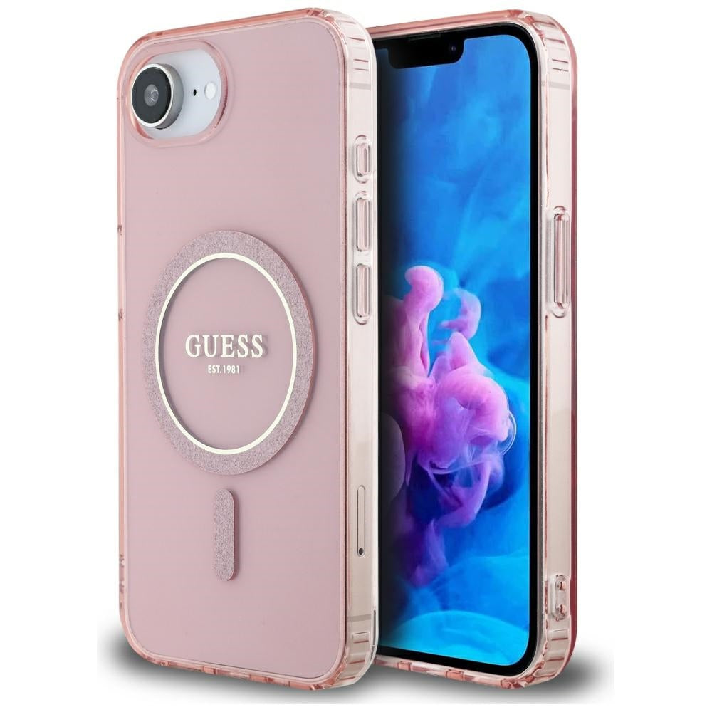 Ovitek MagSafe za Apple iPhone 16e, Guess, IML Glitter Circle, Roza