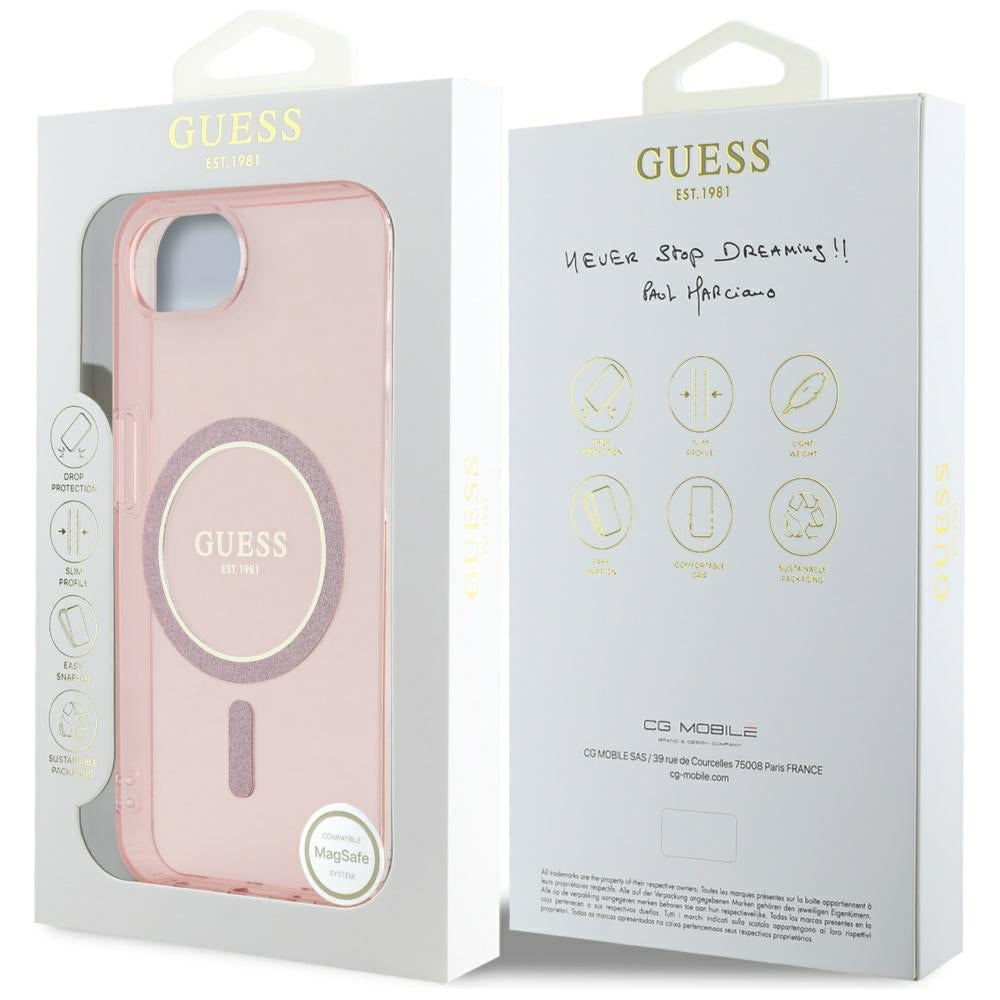 Ovitek MagSafe za Apple iPhone 16e, Guess, IML Glitter Circle, Roza