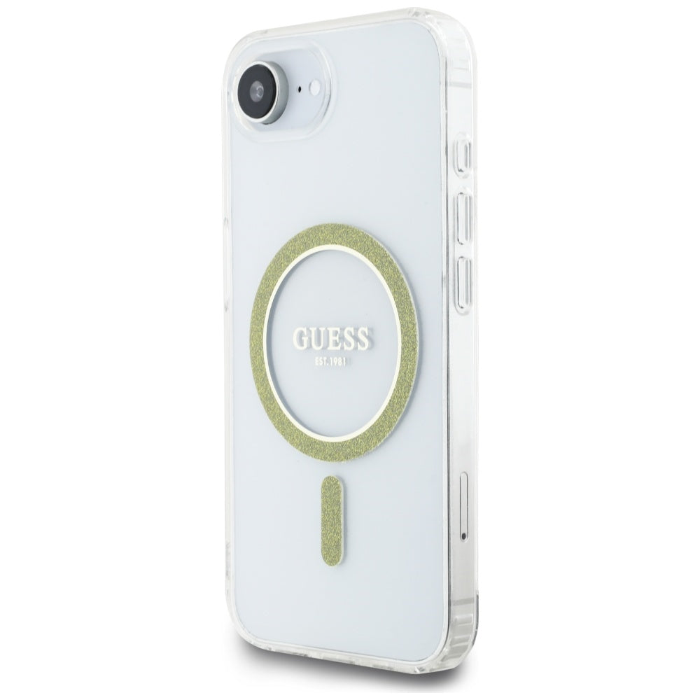 Ovitek MagSafe za Apple iPhone 16e, Guess, IML Glitter Circle, Prozoren