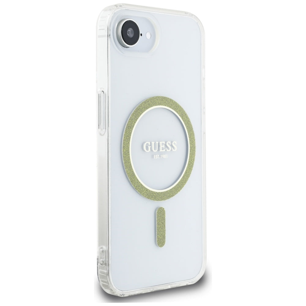 Ovitek MagSafe za Apple iPhone 16e, Guess, IML Glitter Circle, Prozoren