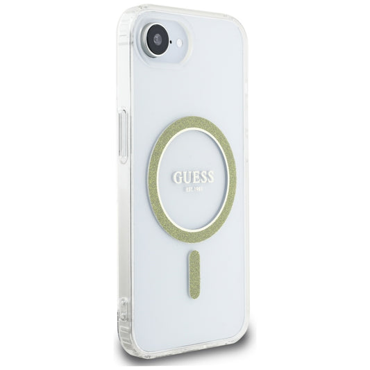 Ovitek MagSafe za Apple iPhone 16e, Guess, IML Glitter Circle, Prozoren