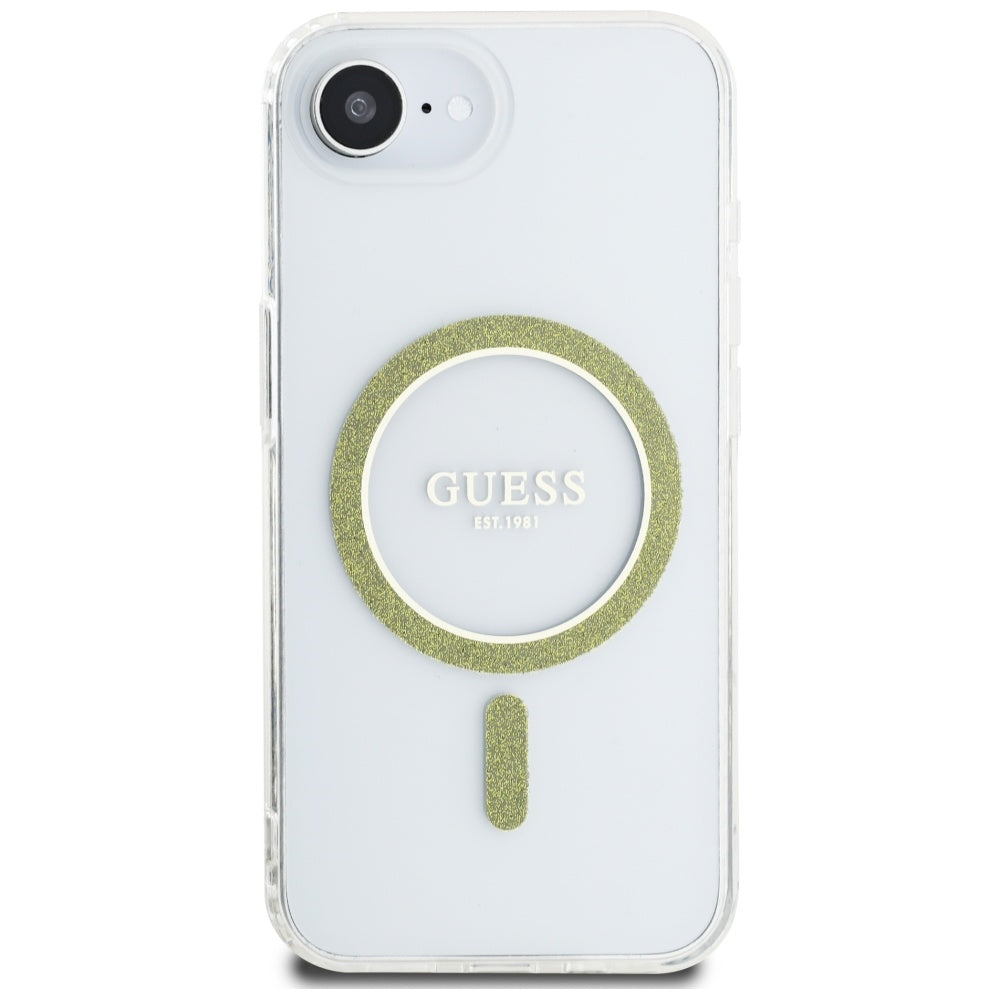 Ovitek MagSafe za Apple iPhone 16e, Guess, IML Glitter Circle, Prozoren