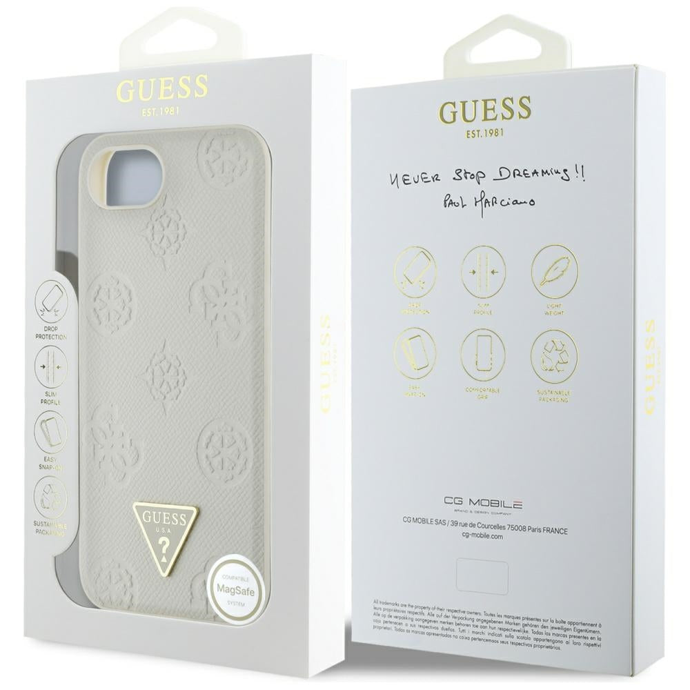 MagSafe ovitek za Apple iPhone 16e, Guess, Peony Grained Hot Stamp Triangle, Bež