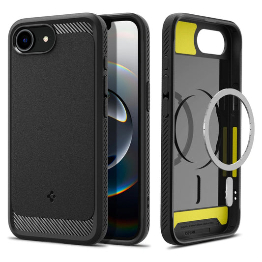 Ovitek MagSafe za Apple iPhone 17e / 16e, Spigen, Rugged Armor, Mat Črn