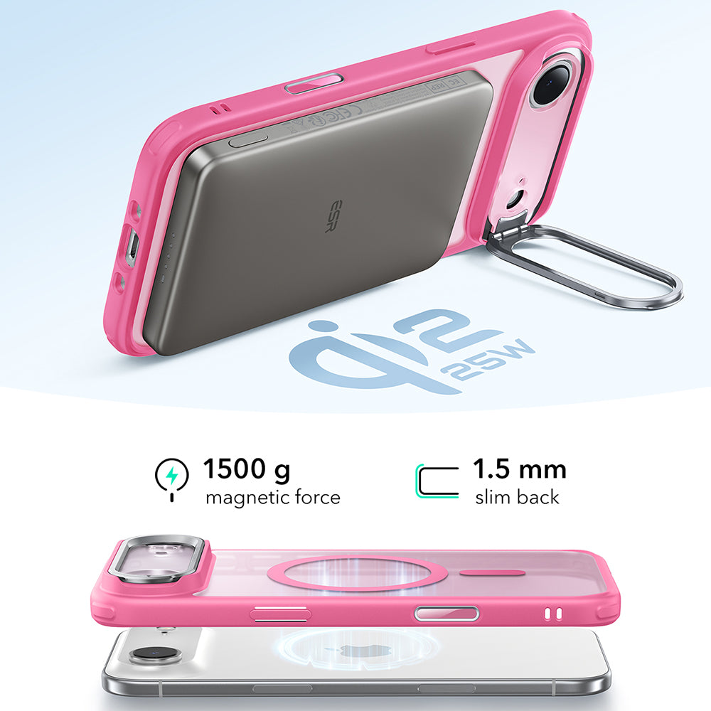 Ovitek MagSafe za Apple iPhone 17 Air, ESR, Classic Hybrid Kickstand, Satenasto roza