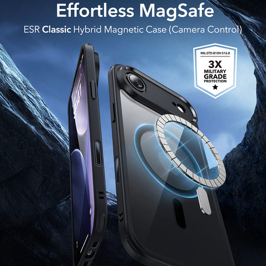 Ovitek MagSafe za Apple iPhone 17 Air, ESR, Classic Hybrid, Črno prozoren