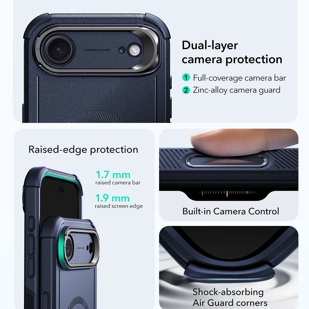 Ovitek MagSafe za Apple iPhone 17 Air, ESR, Cyber Armor Kickstand, Modra