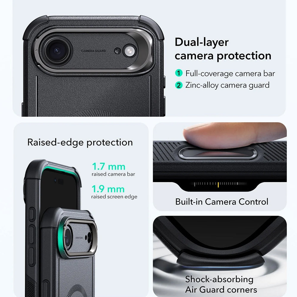 Ovitek MagSafe za Apple iPhone 17 Air, ESR, Cyber Armor Kickstand, Črn