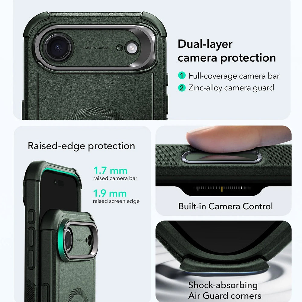 Ovitek MagSafe za Apple iPhone 17 Air, ESR, Cyber Armor Kickstand, Zelen