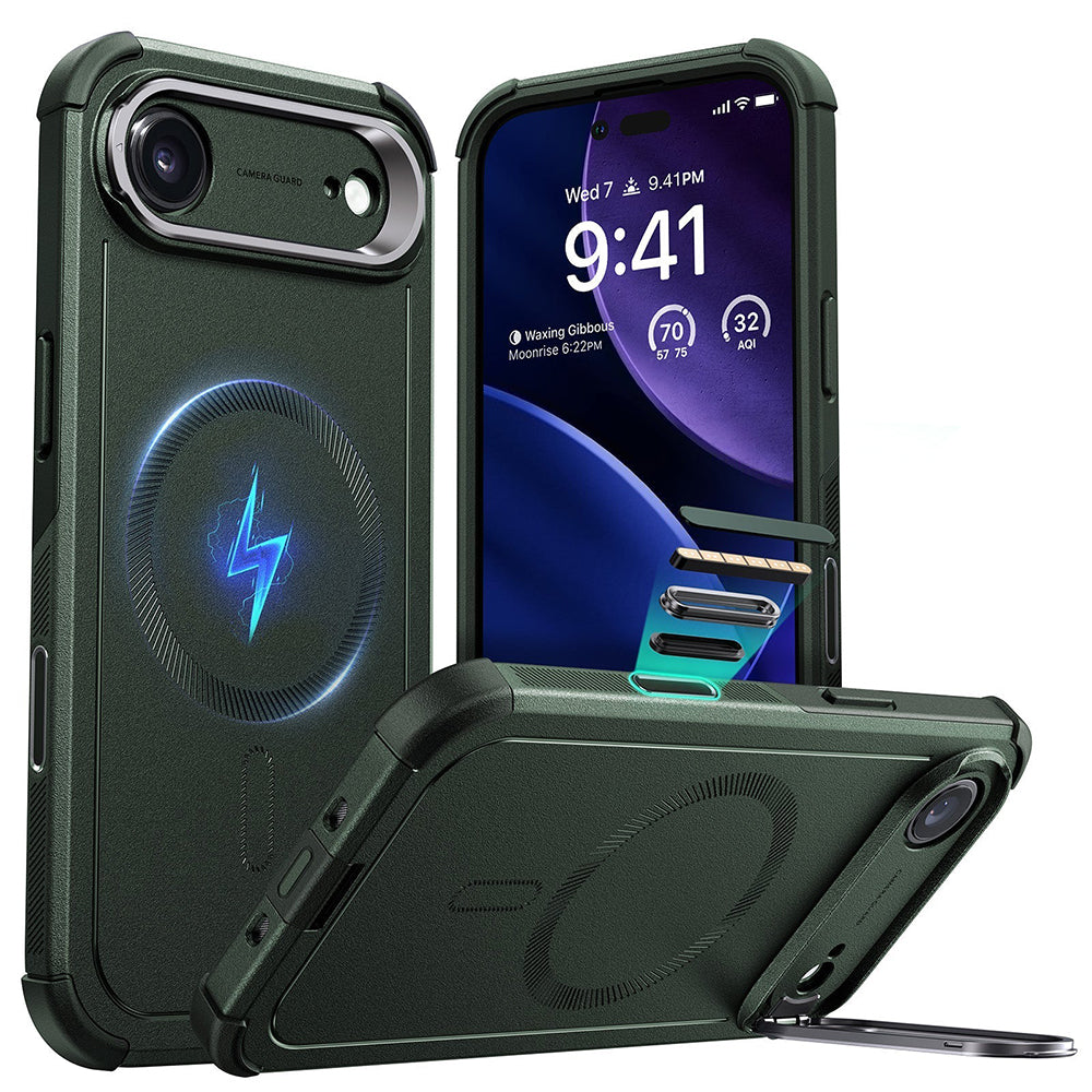 Ovitek MagSafe za Apple iPhone 17 Air, ESR, Cyber Armor Kickstand, Zelen