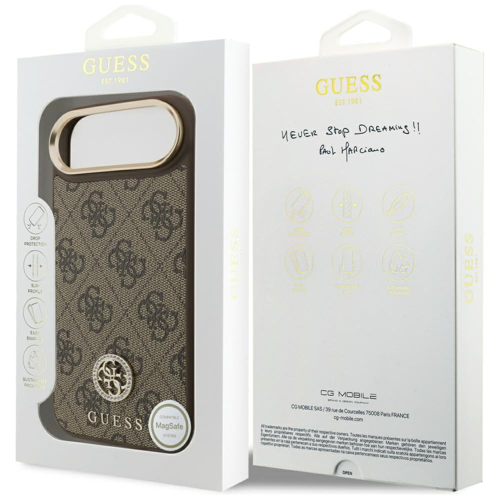 MagSafe ovitek za Apple iPhone 17 Air, Guess, 4G Strass Logo, rjava