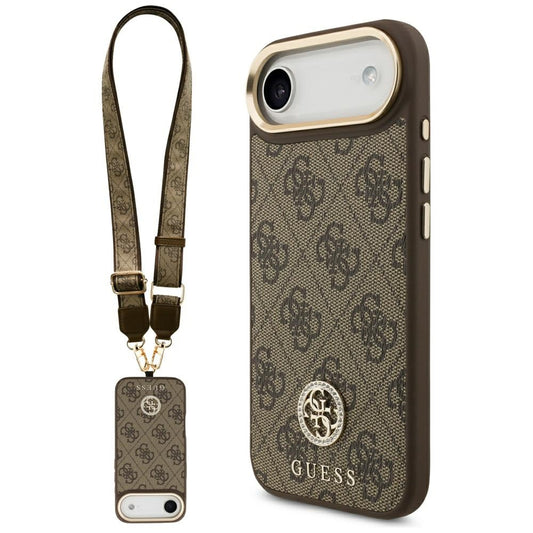 MagSafe ovitek za Apple iPhone 17 Air, Guess, 4G Strass Logo with Big Strap, rjava