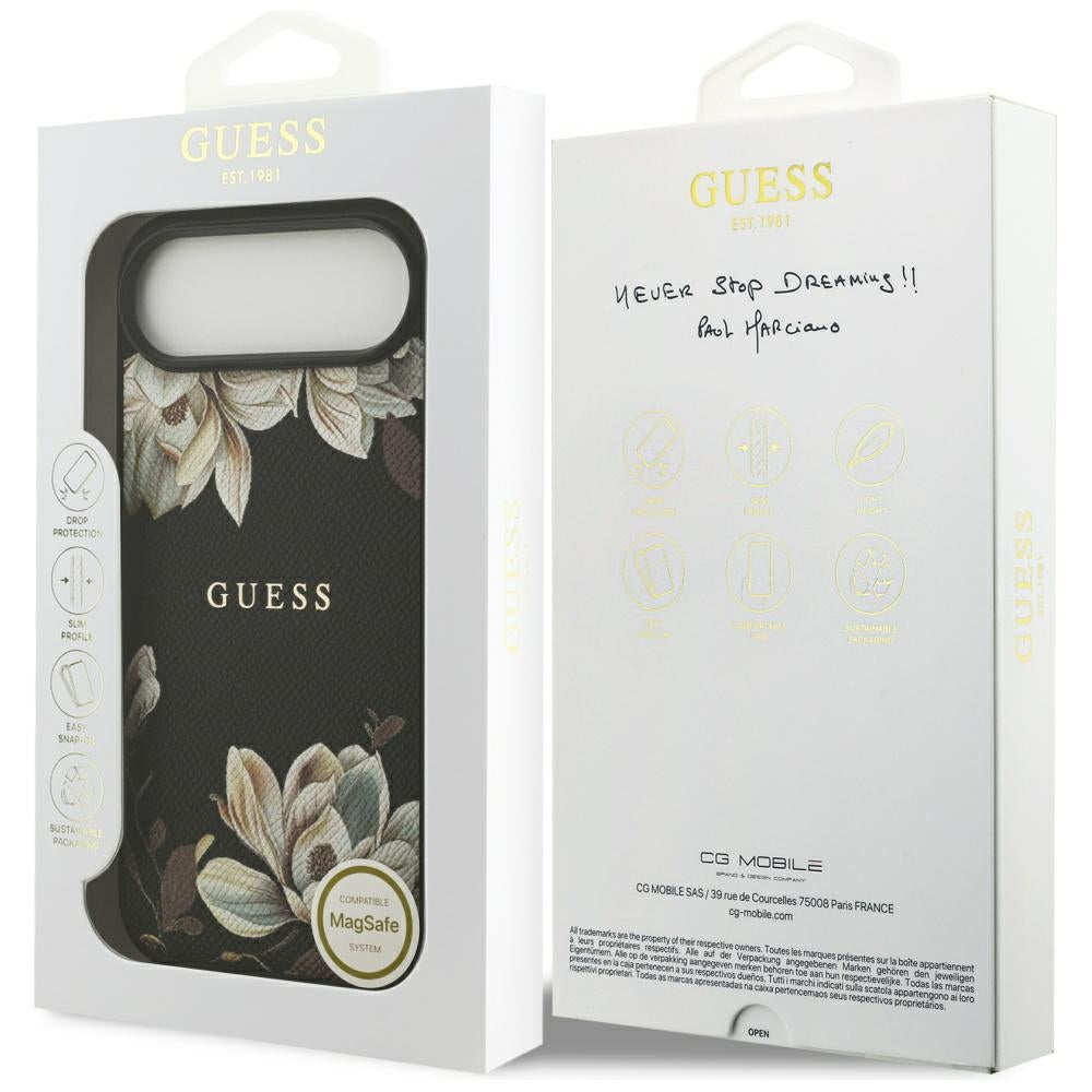 Ovitek MagSafe za Apple iPhone 17 Air, Guess, Grained Flowers, Črna