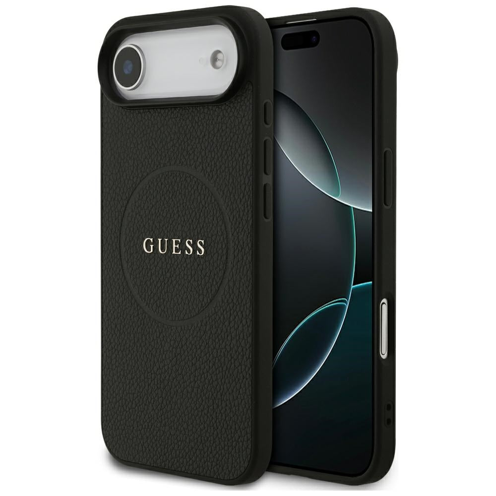 Ovitek MagSafe za Apple iPhone 17 Air, Guess, Grained Gold Ring, Črn