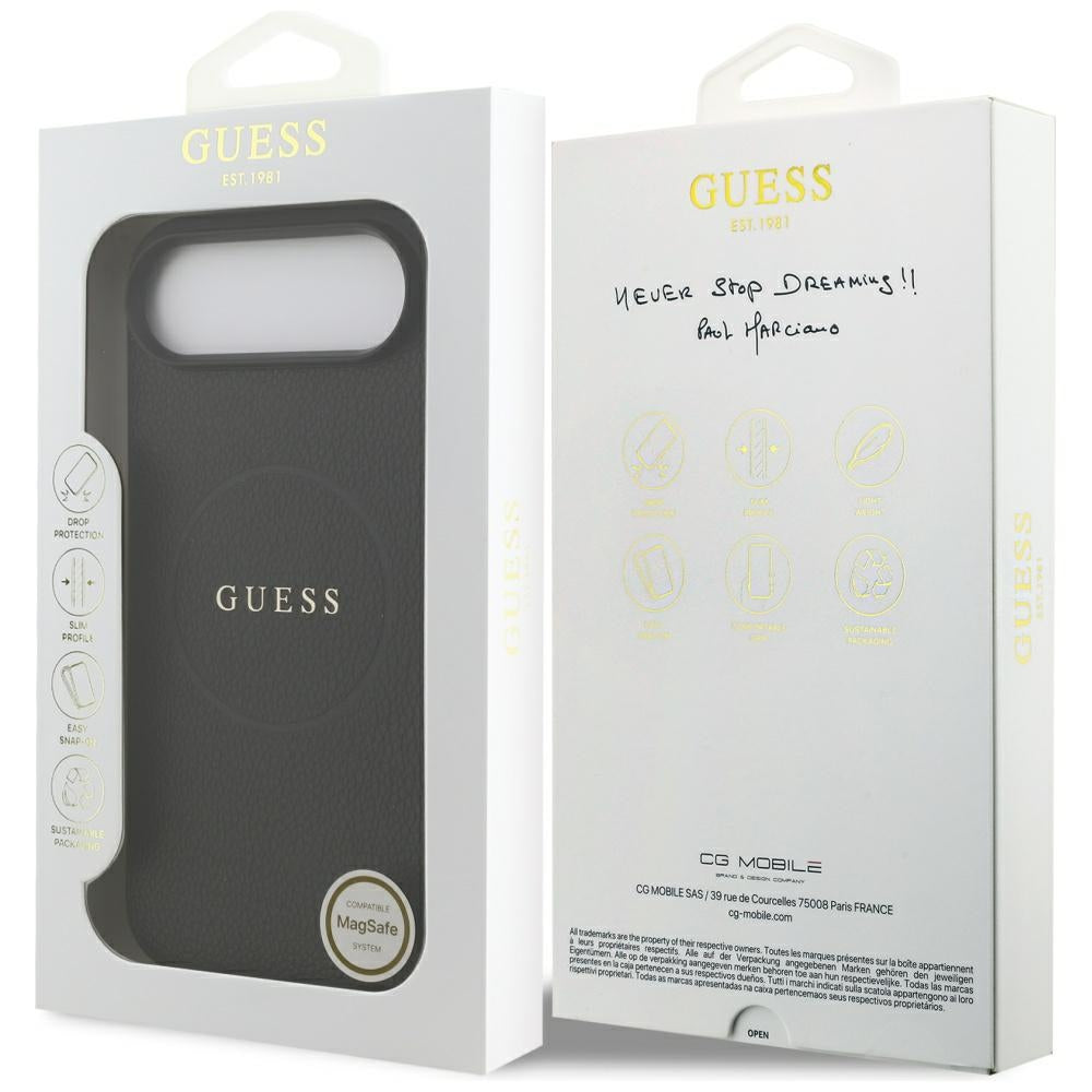 Ovitek MagSafe za Apple iPhone 17 Air, Guess, Grained Gold Ring, Črn