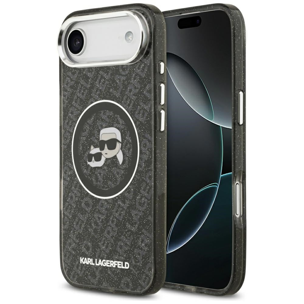 Ovitek MagSafe za Apple iPhone 17 Air, Karl Lagerfeld, IML Glitter Karl & Choupette`s Heads, Črna