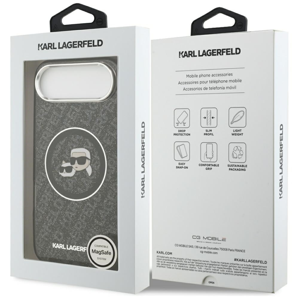 Ovitek MagSafe za Apple iPhone 17 Air, Karl Lagerfeld, IML Glitter Karl & Choupette`s Heads, Črna