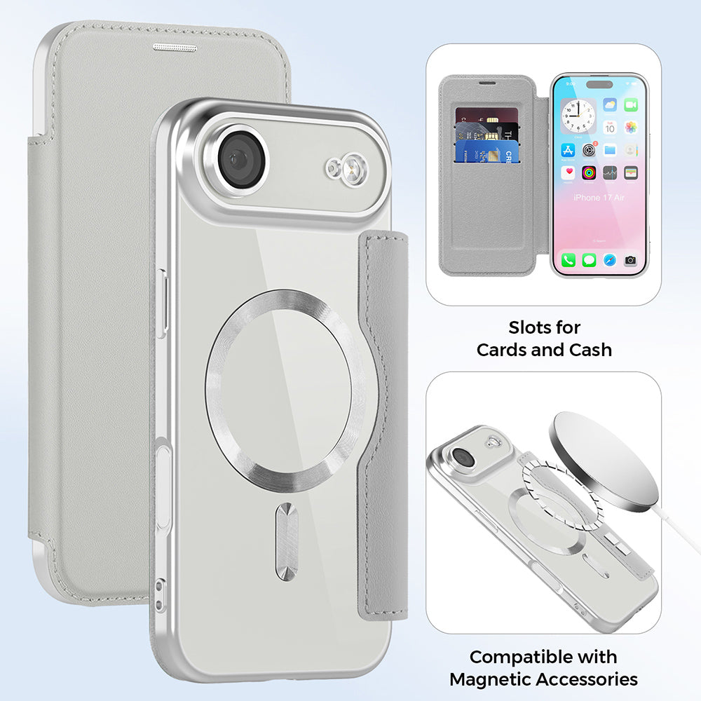 Ovitek MagSafe za Apple iPhone 17 Air, Techsuit, SmartMag Book, Siv